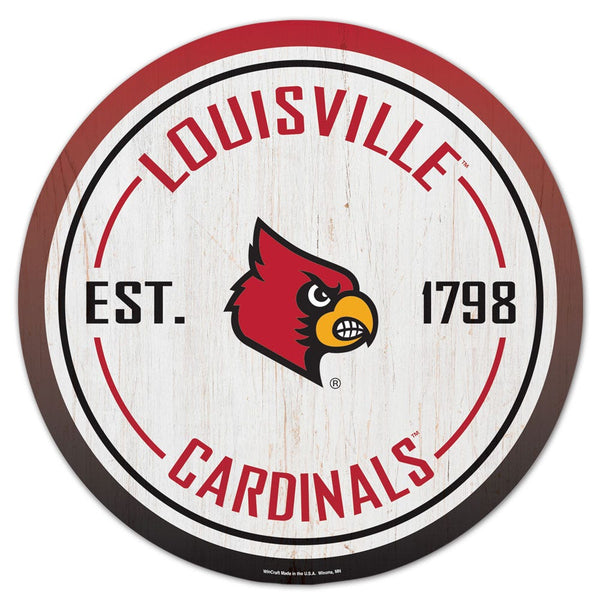 Louisville Cardinals Wood Sign 14" Rnd