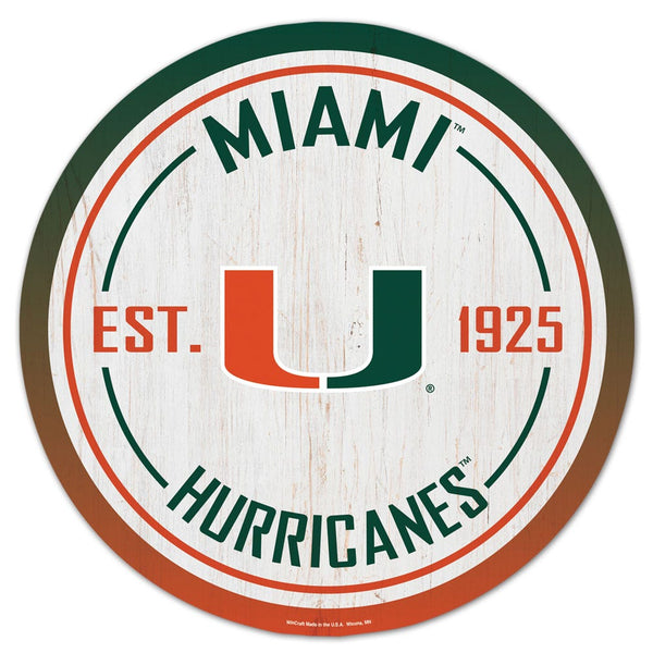 Miami Hurricanes Wood Sign 14" Rnd