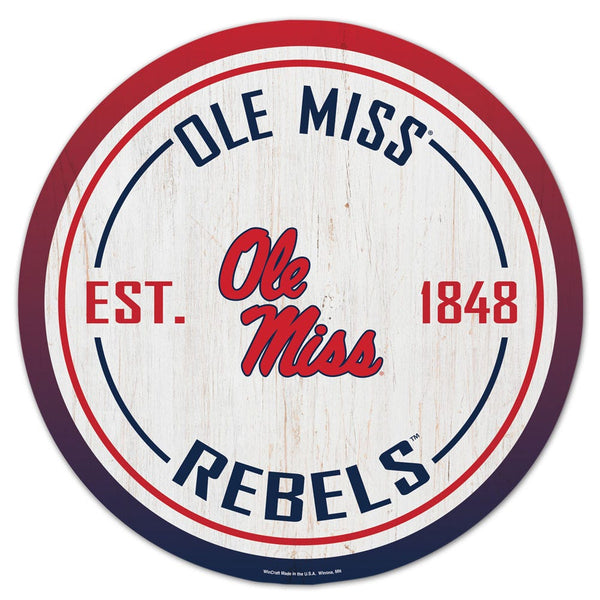 Ole Miss Rebels Wood Sign 14" Rnd