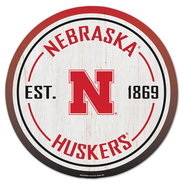 Nebraska Cornhuskers Wood Sign 14" Rnd