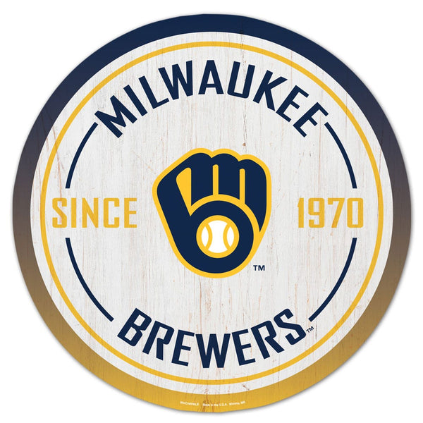 Milwaukee Brewers Wood Sign 14" Rnd
