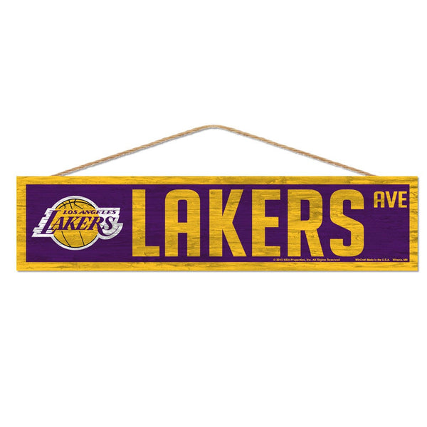 Los Angeles Lakers Wood Sign-with Rope 4" x 17"