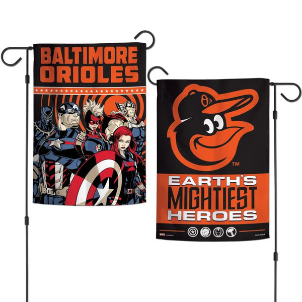 Wholesale-Baltimore Orioles / Marvel (c) 2021 MARVEL Garden Flags 2 sided 12.5" x 18"