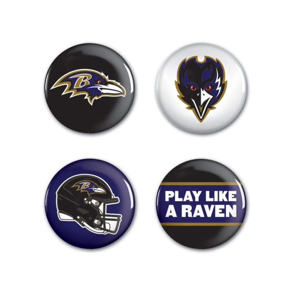 Wholesale-Baltimore Ravens PRIMARY, CLASSIC, HELMET, SLOGAN Button 4 Pack 1 1/4" Rnd