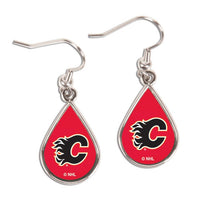 Wholesale-Calgary Flames 3rd Jersey Logo Earrings Jewelry Carded Tear Drop