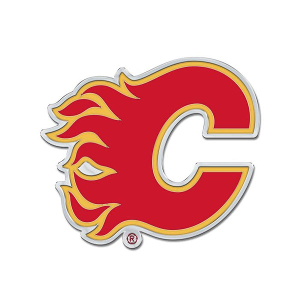 Wholesale-Calgary Flames Colored Chrome Free Form Auto Emblem