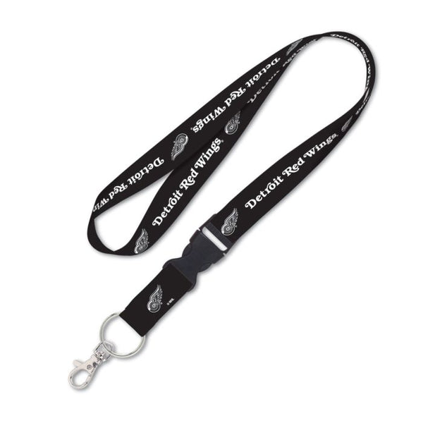 Wholesale-Detroit Red Wings BLACK Lanyard w/detachable buckle 1"