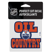 Wholesale-Edmonton Oilers SLOGAN OIL COUNTRY Perfect Cut Color Decal 4" x 4"