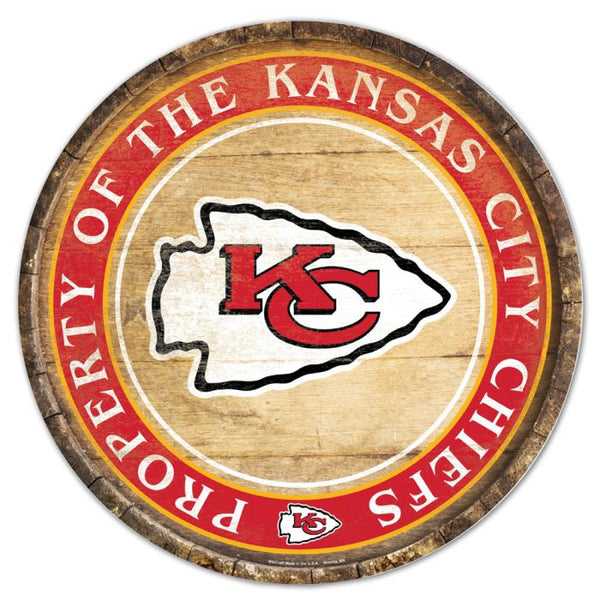 Wholesale-Kansas City Chiefs Barrel Top Wood Sign 14" Round