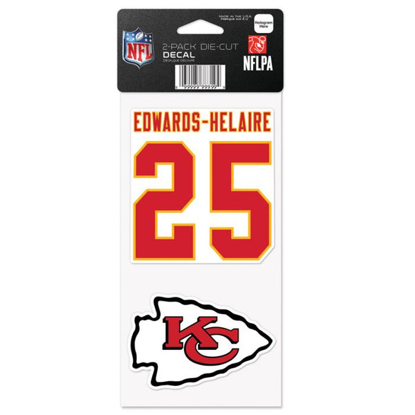 Wholesale-Kansas City Chiefs Perfect Cut Decal Set of two 4"x4" Clyde Edwards-Helaire