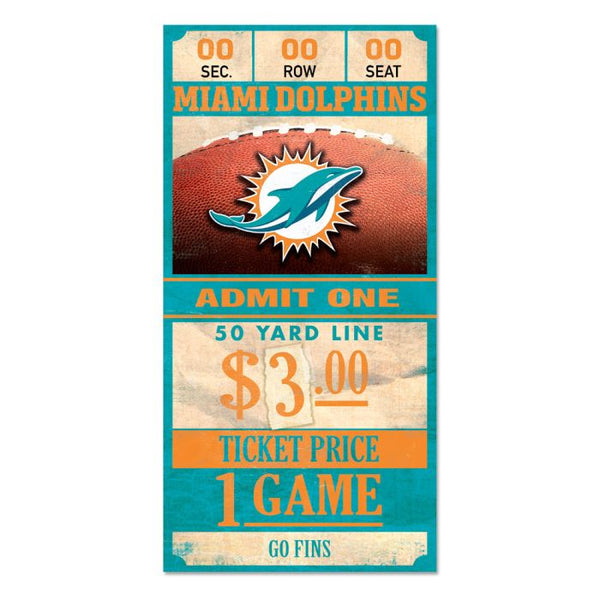 Wholesale-Miami Dolphins Ticket Wood Sign 6x12 3/8" thick