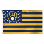 Wholesale-Milwaukee Brewers / Patriotic Stars and Stripes Flag - Deluxe 3' X 5'