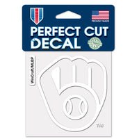 Wholesale-Milwaukee Brewers Perfect Cut White Decal 4" x 4"