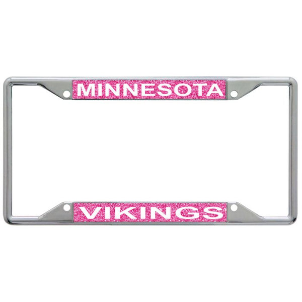 Wholesale-Minnesota Vikings PINK GLITTER Lic Plt Frame S/S Printed