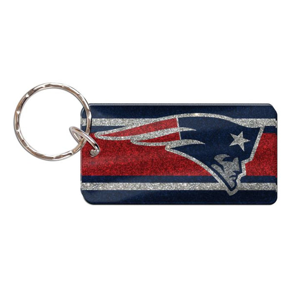 Wholesale-New England Patriots GLITTER STRIPES Keychain Rectangle