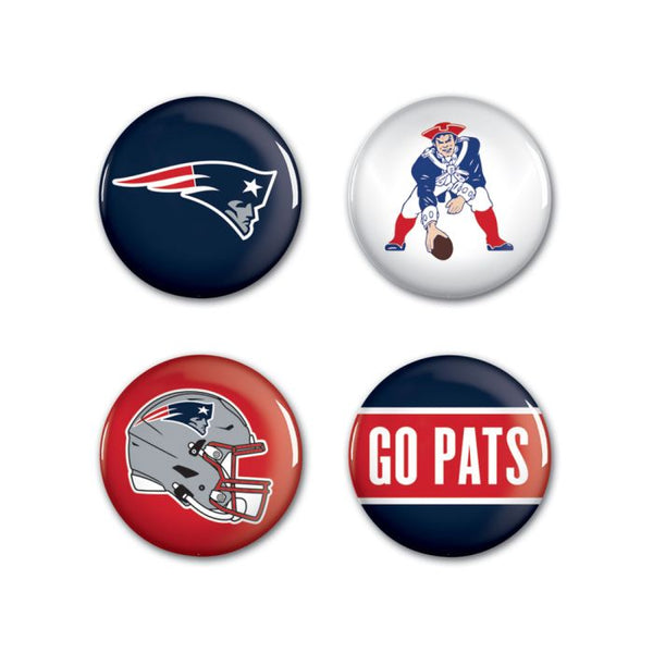 Wholesale-New England Patriots PRIMARY, CLASSIC, HELMET, SLOGAN Button 4 Pack 1 1/4" Rnd