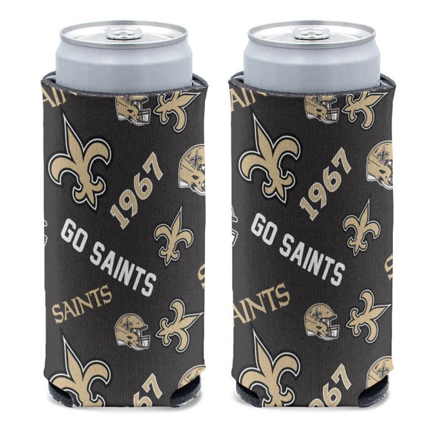 Wholesale-New Orleans Saints Scatter Print 12 oz Slim Can Cooler