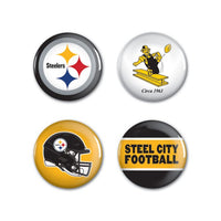 Wholesale-Pittsburgh Steelers PRIMARY, CLASSIC, HELMET, SLOGAN Button 4 Pack 1 1/4" Rnd