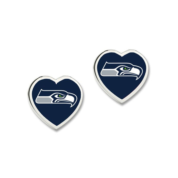 Wholesale-Seattle Seahawks Heart Post Earrings w/3D Heart