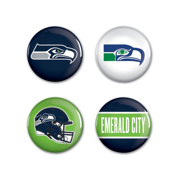 Wholesale-Seattle Seahawks PRIMARY, CLASSIC, HELMET, SLOGAN Button 4 Pack 1 1/4" Rnd