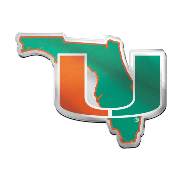 Miami Hurricanes STATE SHAPE Acrylic Auto Emblem