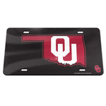 Wholesale-Oklahoma Sooners BLACK WITH STATE SHAPE Specialty Acrylic License Plate