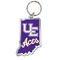 Wholesale-Evansville Purple Aces STATE SHAPE Keychain Freeform