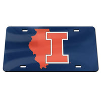 Wholesale-Illinois Fighting Illini STATE SHAPE Specialty Acrylic License Plate