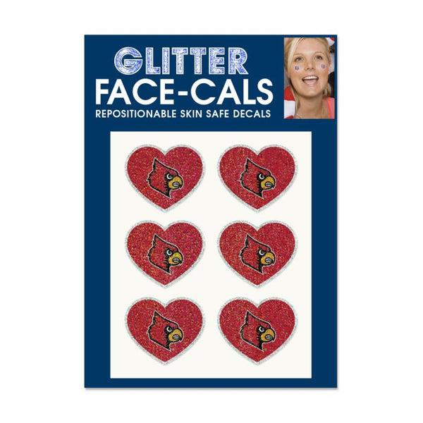 Louisville Cardinals HEART SHAPED Glitter Tattoo 6 Pack
