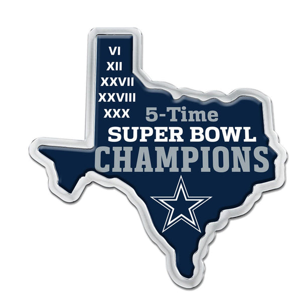 Dallas Cowboys STATE SHAPE 5X SUPER BOWL CHAMPS Chrome Metal Domed Emblem