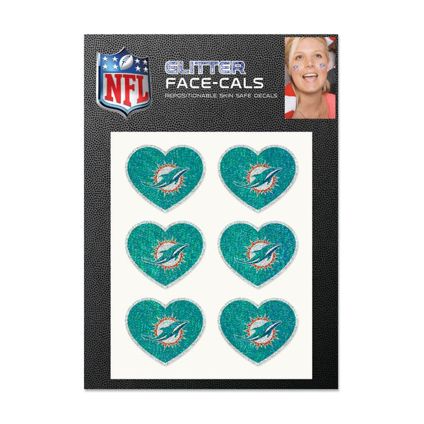 Miami Dolphins Heart Glitter Tattoo 6 Pack
