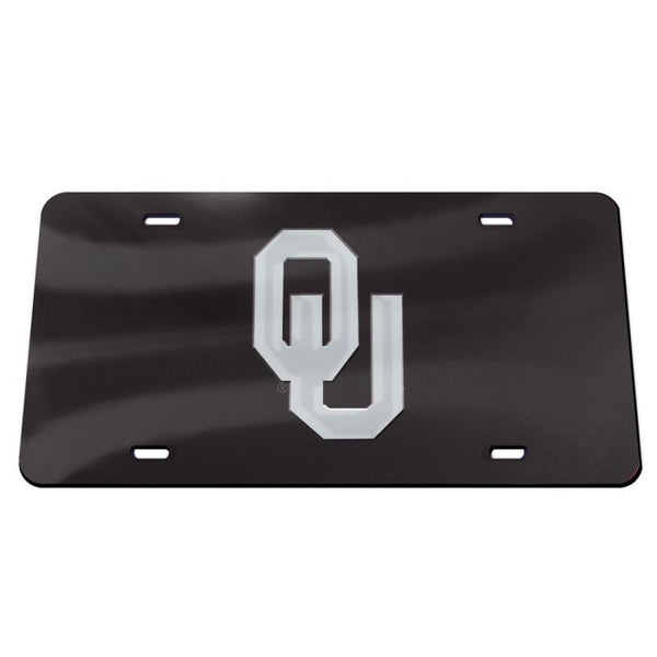 Wholesale-Oklahoma Sooners OU SILVER BKGD BLACK Specialty Acrylic License Plate