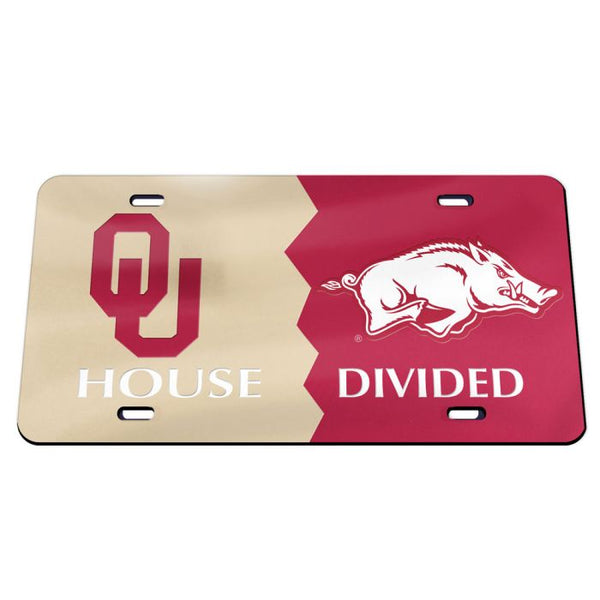 Wholesale-Oklahoma Sooners / Arkansas Razorbacks HOUSE DIVIDED Specialty Acrylic License Plate NCAA Rivalry