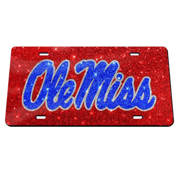 Wholesale-Ole Miss Rebels GLITTER BACKGROUND Specialty Acrylic License Plate