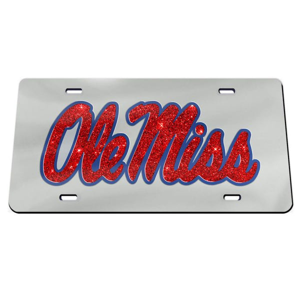 Wholesale-Ole Miss Rebels GLITTER LOGO Acrylic Classic License Plates