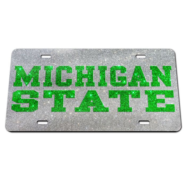 Wholesale-Michigan State Spartans GLITTER Acrylic Classic License Plates