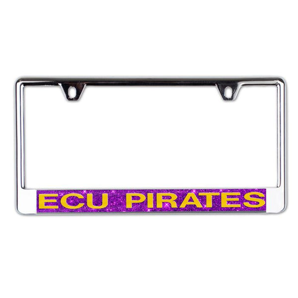 Wholesale-East Carolina Pirates GLITTER BACKGROUND Lic Plate Frame B/O Printed