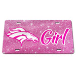 Denver Broncos GLITTER BACKGROUND Specialty Acrylic License Plate