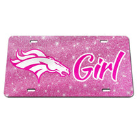 Denver Broncos GLITTER BACKGROUND Specialty Acrylic License Plate