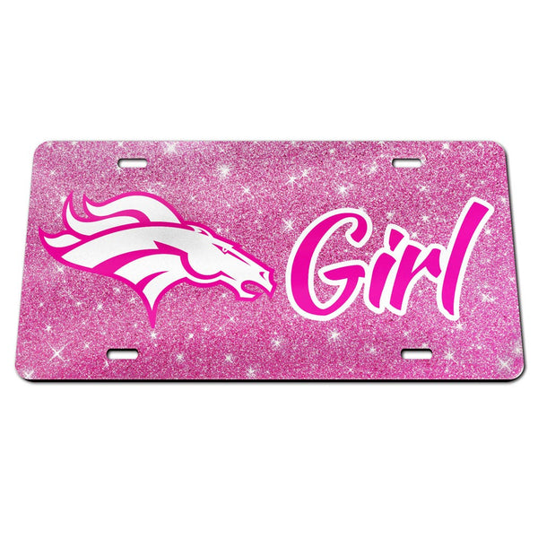 Denver Broncos GLITTER BACKGROUND Specialty Acrylic License Plate