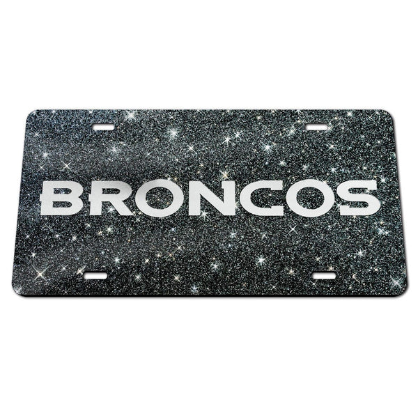Denver Broncos GLITTER BACKGROUND Acrylic Classic License Plates
