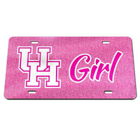 Wholesale-Houston Cougars PINK GLITTER Acrylic Classic License Plates