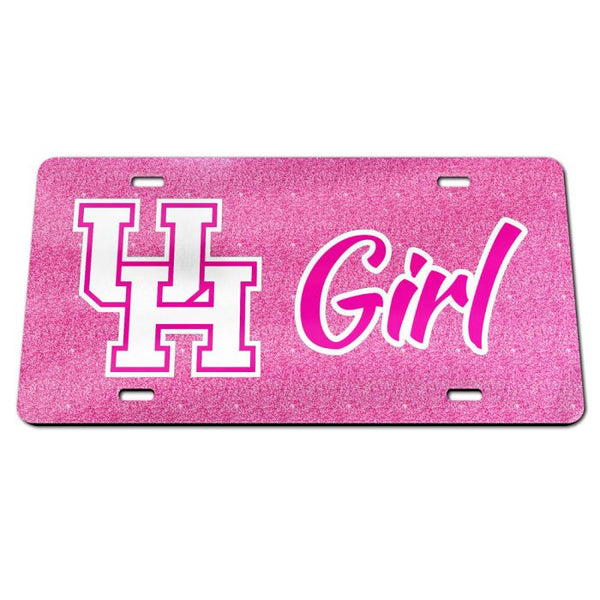 Wholesale-Houston Cougars PINK GLITTER Acrylic Classic License Plates