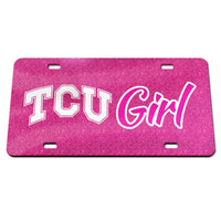 Wholesale-TCU Horned Frogs PINK GLITTER Acrylic Classic License Plates