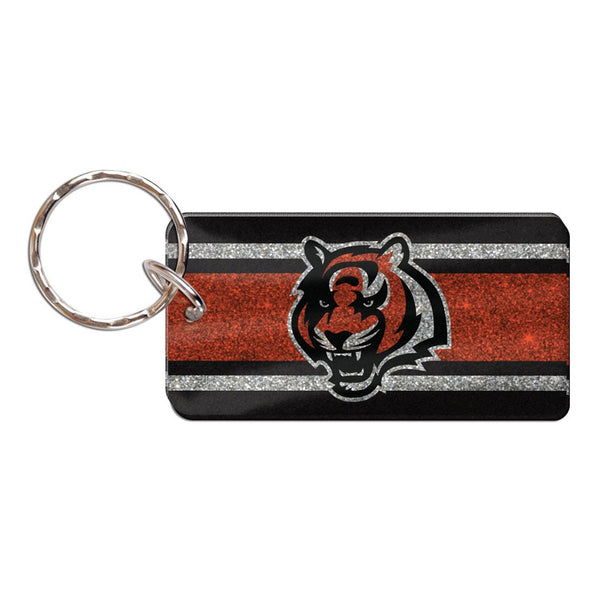 Cincinnati Bengals GLITTER STRIPES Keychain Rectangle