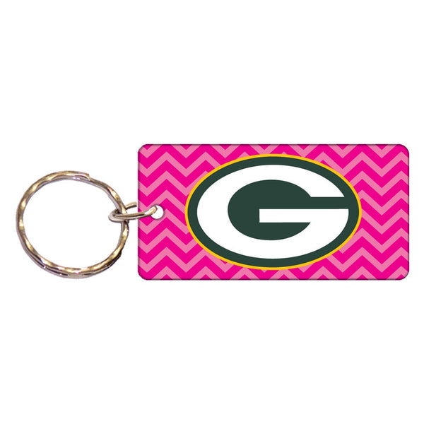 Green Bay Packers PINK CHEVRON Keychain Rectangle