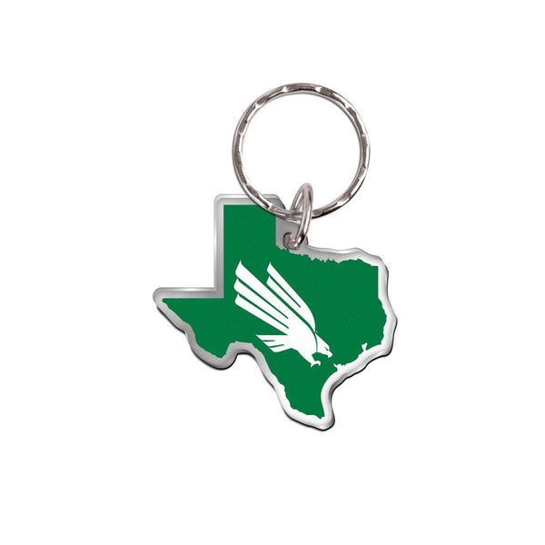North Texas Mean Green STATE SHAPE Keychain Freeform
