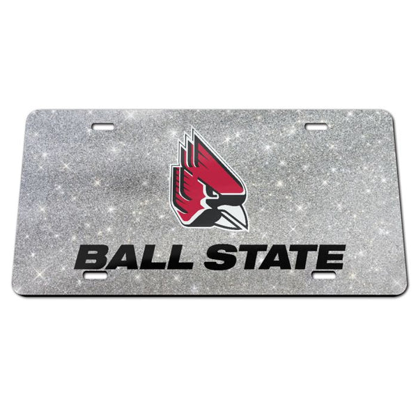 Wholesale-Ball State Cardinals GLITTER BACKGROUND Specialty Acrylic License Plate