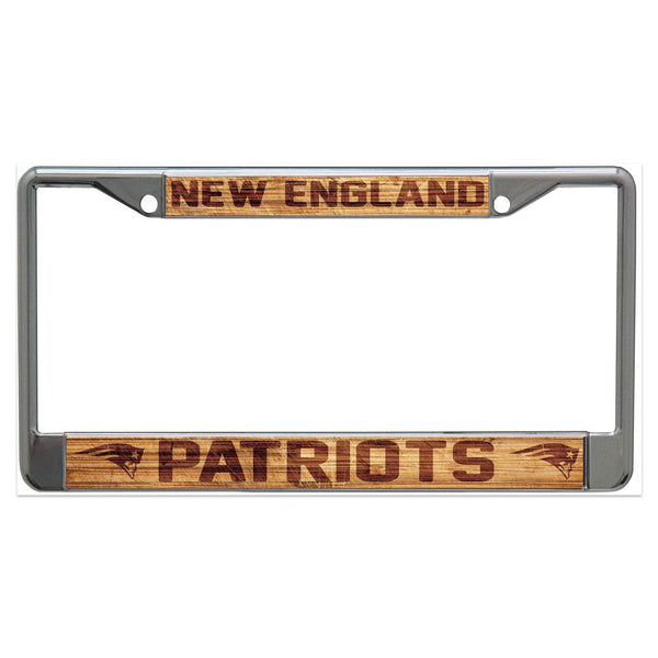 New England Patriots WOOD Lic Plt Frame S/L Printed